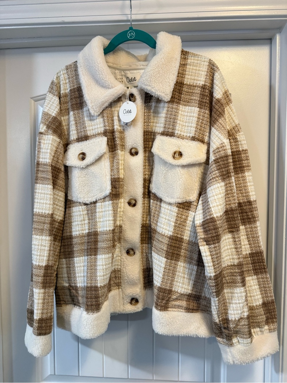 Oddi Cream & Brown Plaid Teddy Jacket